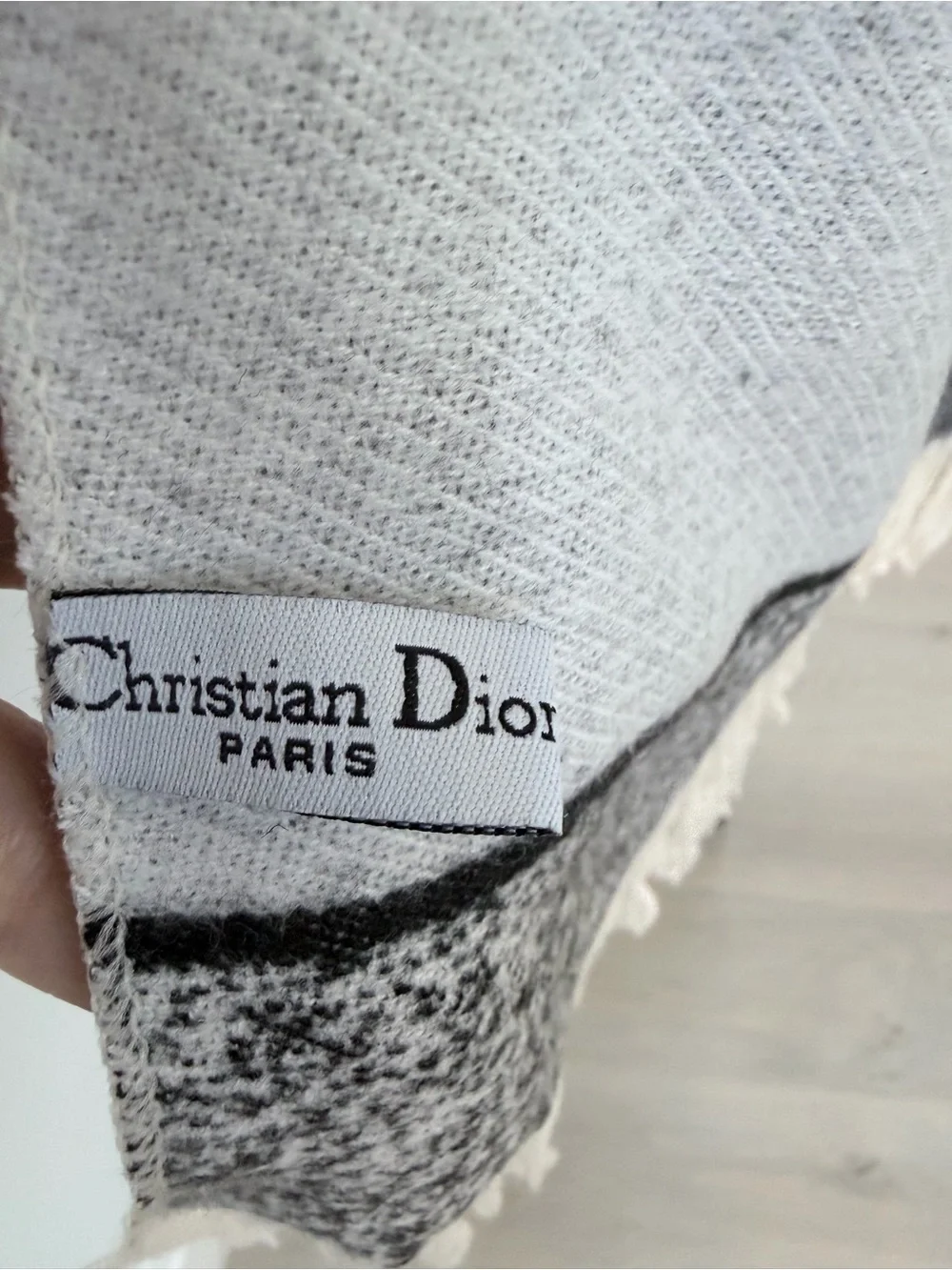 Dior Gray & White Logo Fringe Shawl